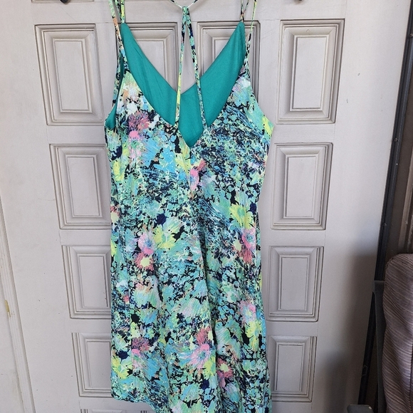 Xhileration Dress Spaghetti Cross Straps SzL Aqua Floral Print Pretty Summer - Picture 6 of 10